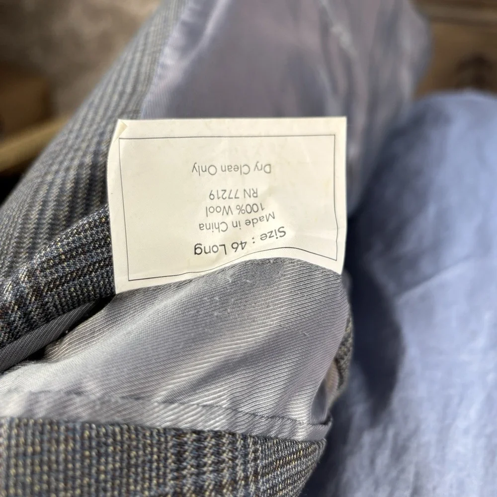 Pronto Uomo Platinum‎ Blazer Jacket Mens 46L Long Charcoal Glen Check Wool